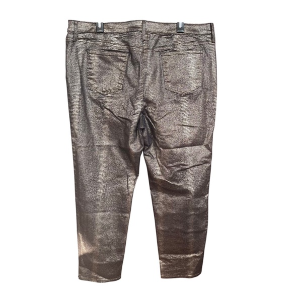 Chico's Metallic Gold Snake Print Stretch Denim Tapered Ankle Jeans Pants Sz 3.5 - Picture 2 of 8